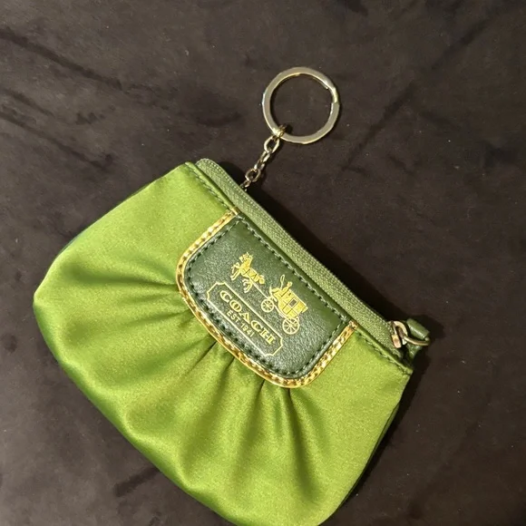 Coach Green Satin Coin Pouch with Gold Logo Plaque - Picture 3 of 5